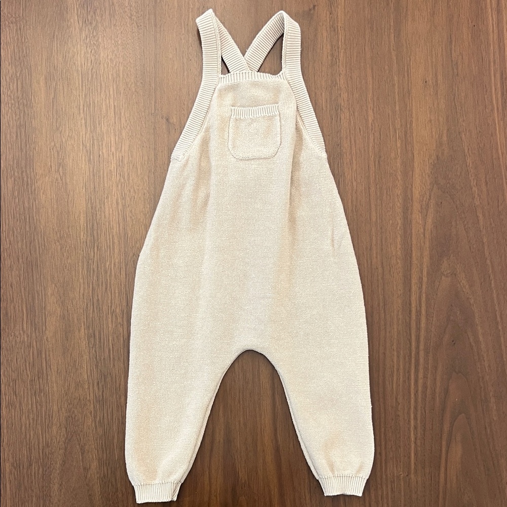 Quincy Mae Beige Knit Kids Overalls